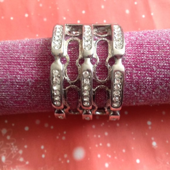 **Sale** Vintage Hinged Silver Tone 3 Row Rhinestone Cuff Bracelet - Picture 4 of 5